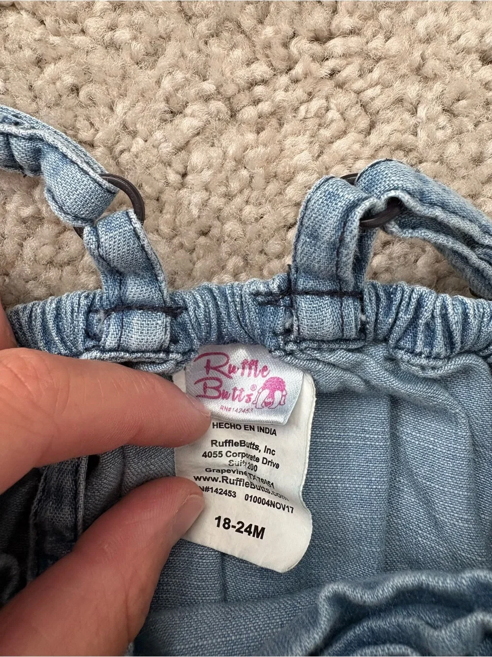 Ruffle Butts Light Blue Denim Bubble Romper with Bow